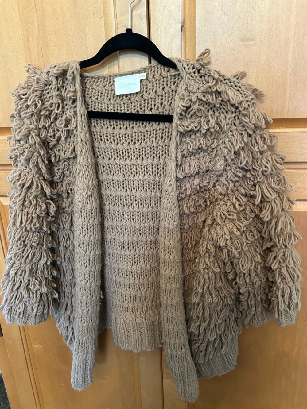 Lush Taupe Loop-Detail Open-Front Cardigan